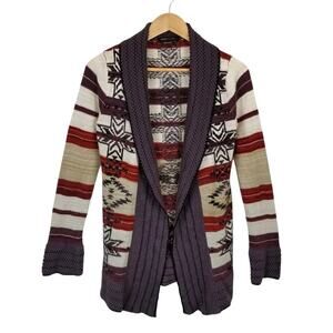 BCBGMAXAZRIA Women's Aztec Knit Open Front Shawl Cardigan Size Small
